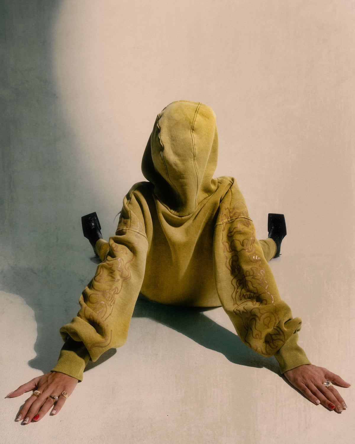 AL CAMILEON STUDIO X BROWN NOSE Stained Yellow Hoodie