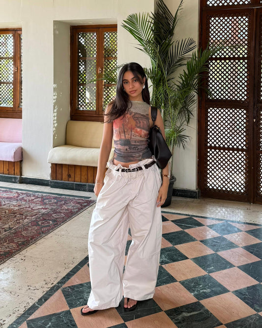 Cream Volume Trousers