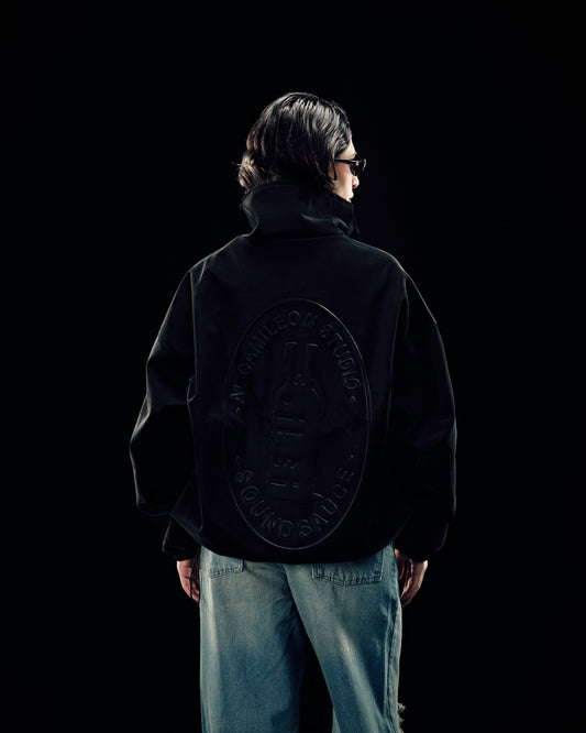 Black Leather Suede Embossed Jacket