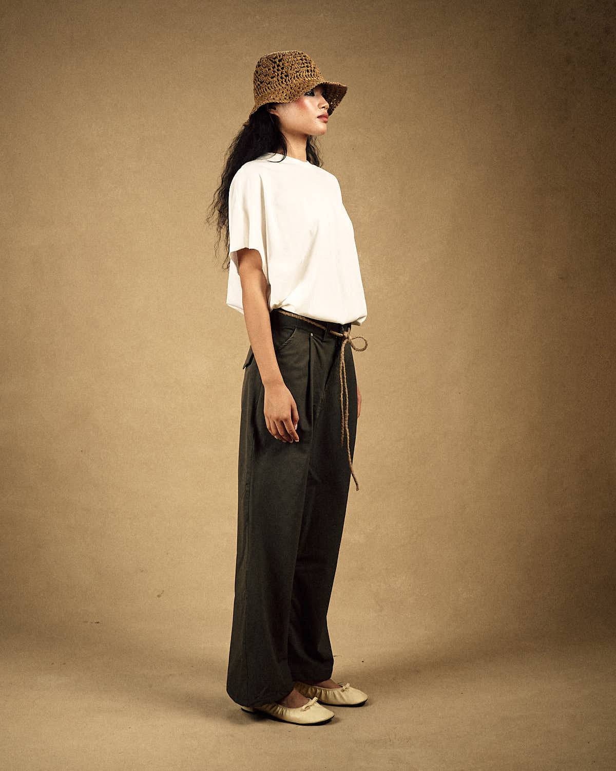 Olive Pleated Suit Pants