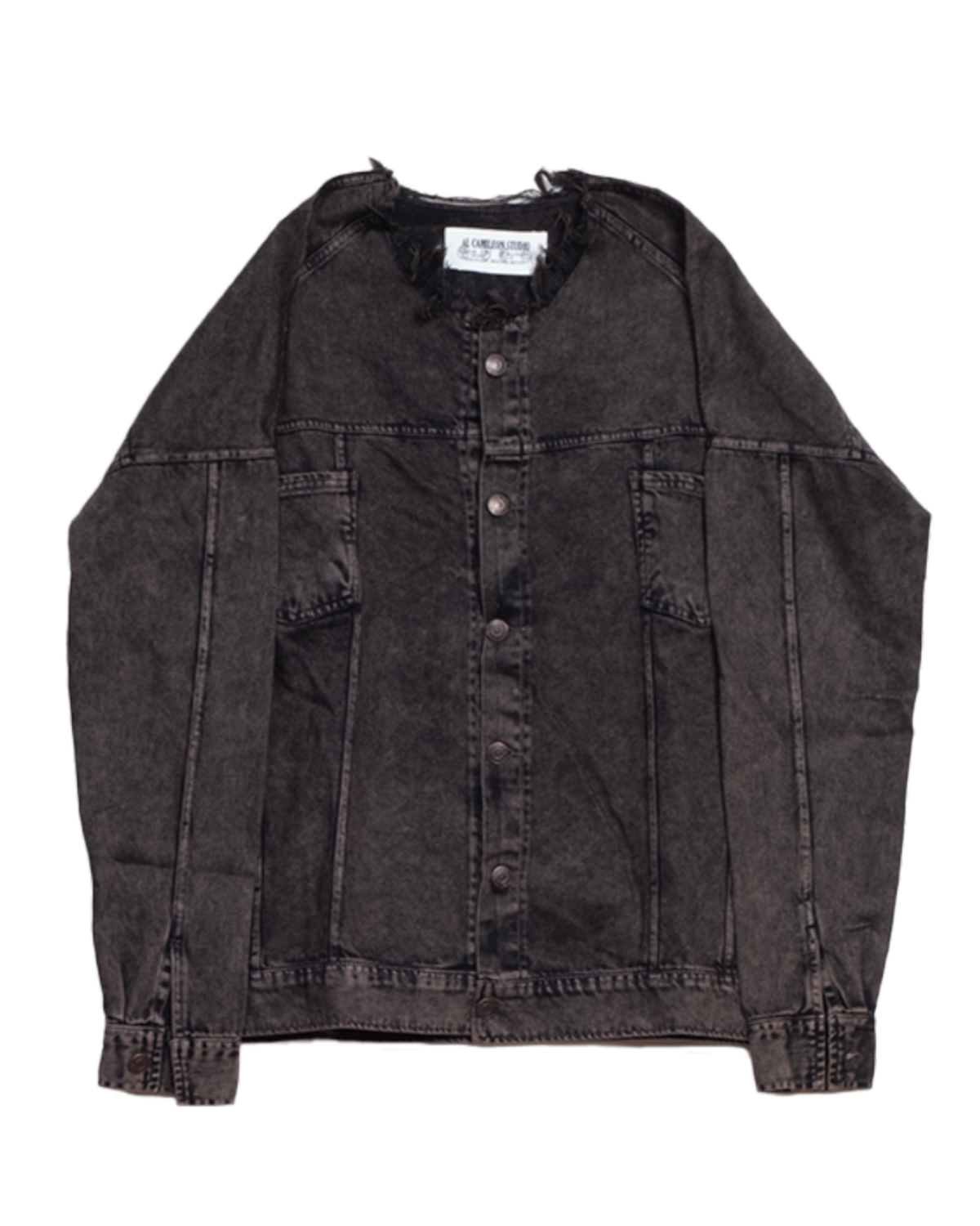 Washed Brown Embossed Denim Jacket