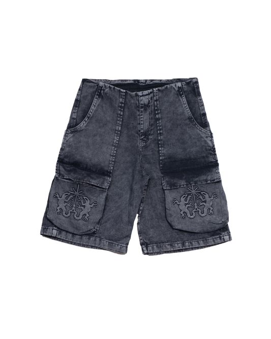 Washed Black Embossed Shorts